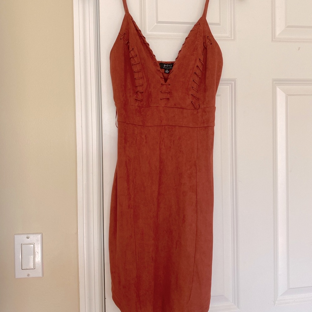 Burnt Orange/Rust Faux Suede Dress